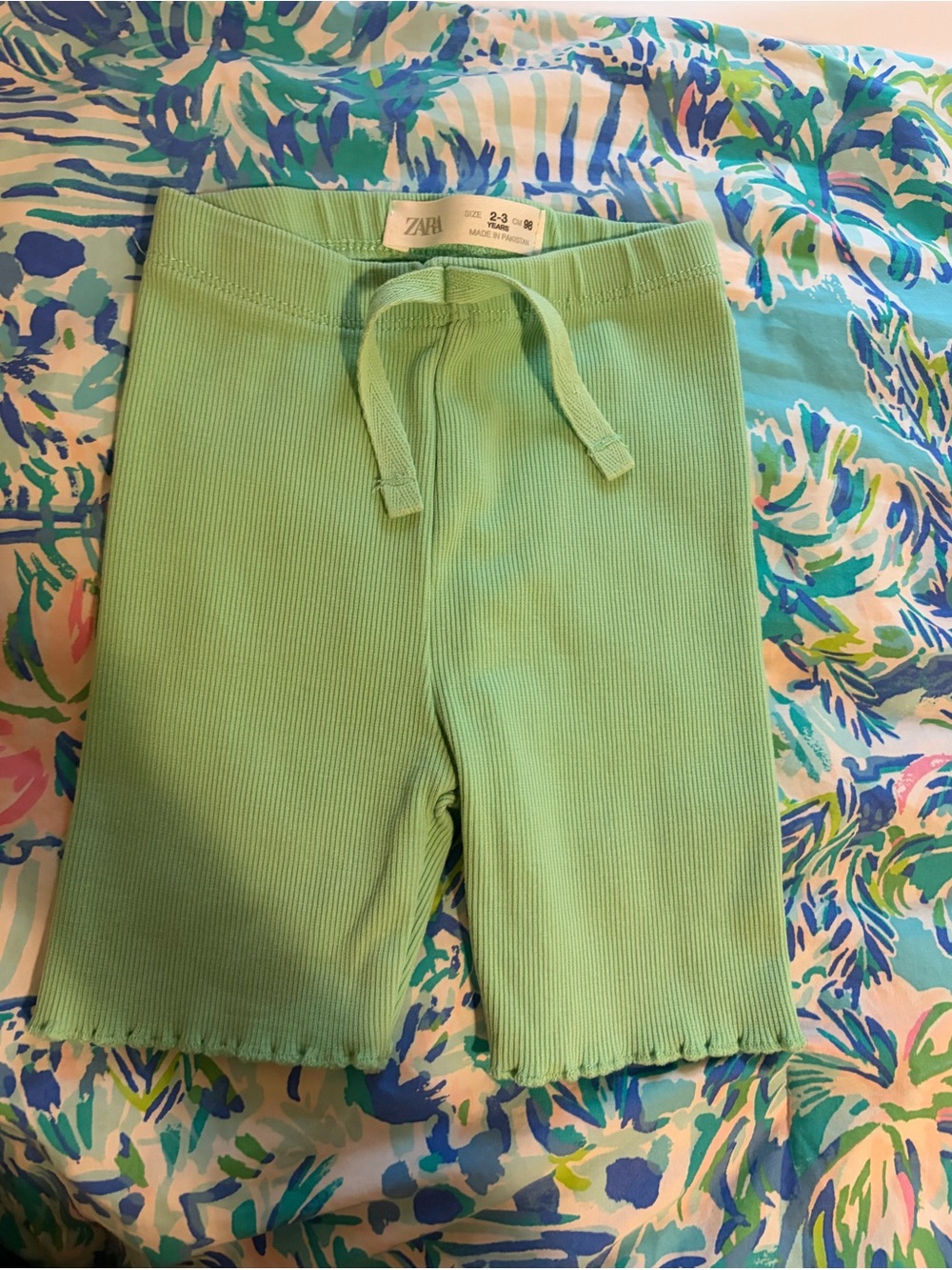 Zara Kids Mint Green Ribbed Drawstring Shorts